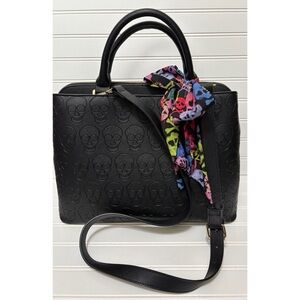 BETSEY JOHNSON Skull Skulltastic Black Satchel Shoulder Crossbody Bag With Scarf
